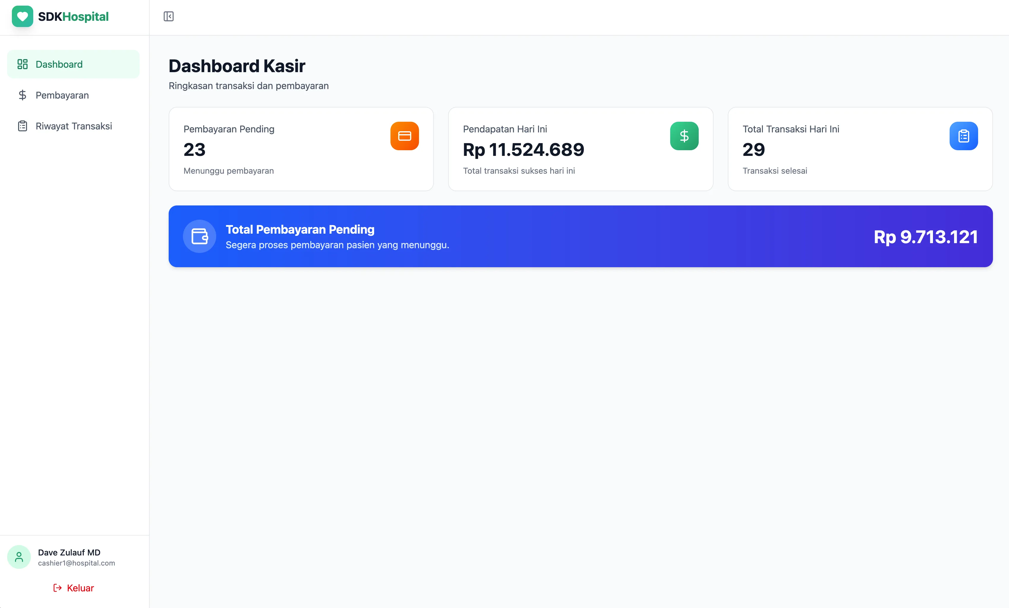 Cashier dashboard overview