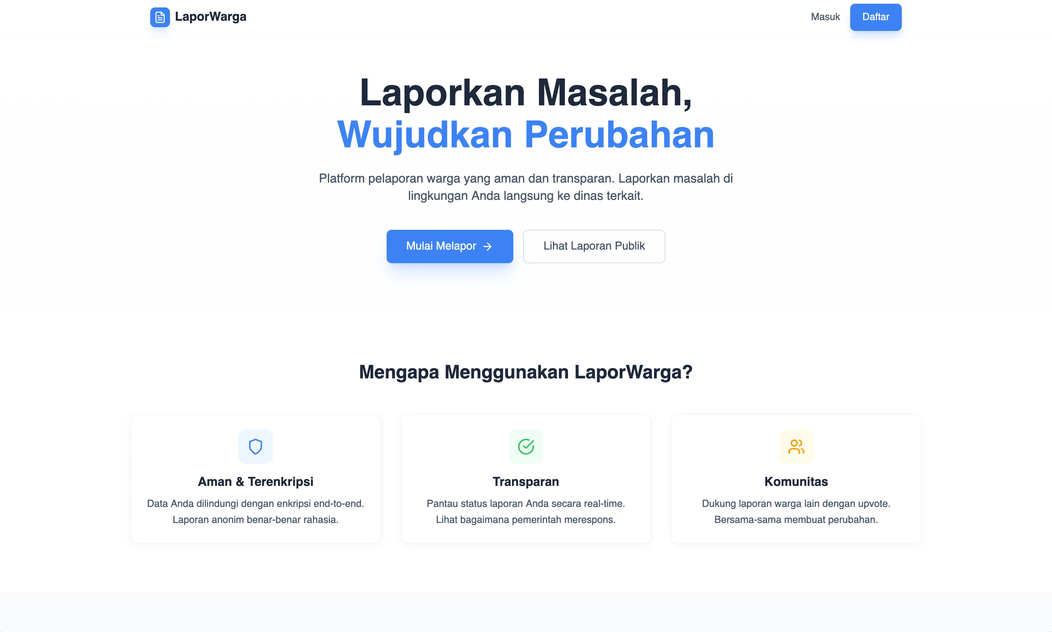 Landing page hero and reporting overview