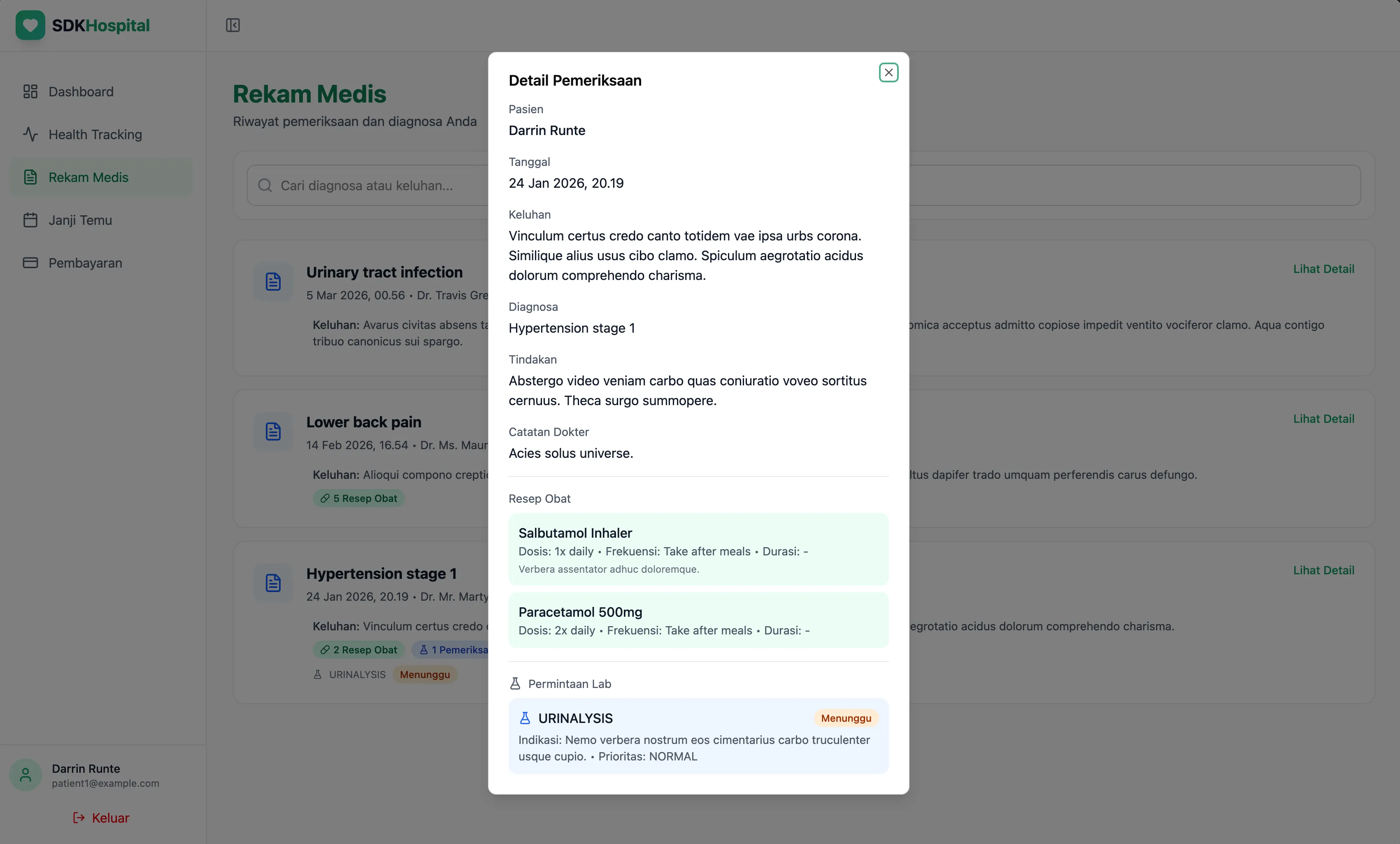 Patient health tracking dashboard
