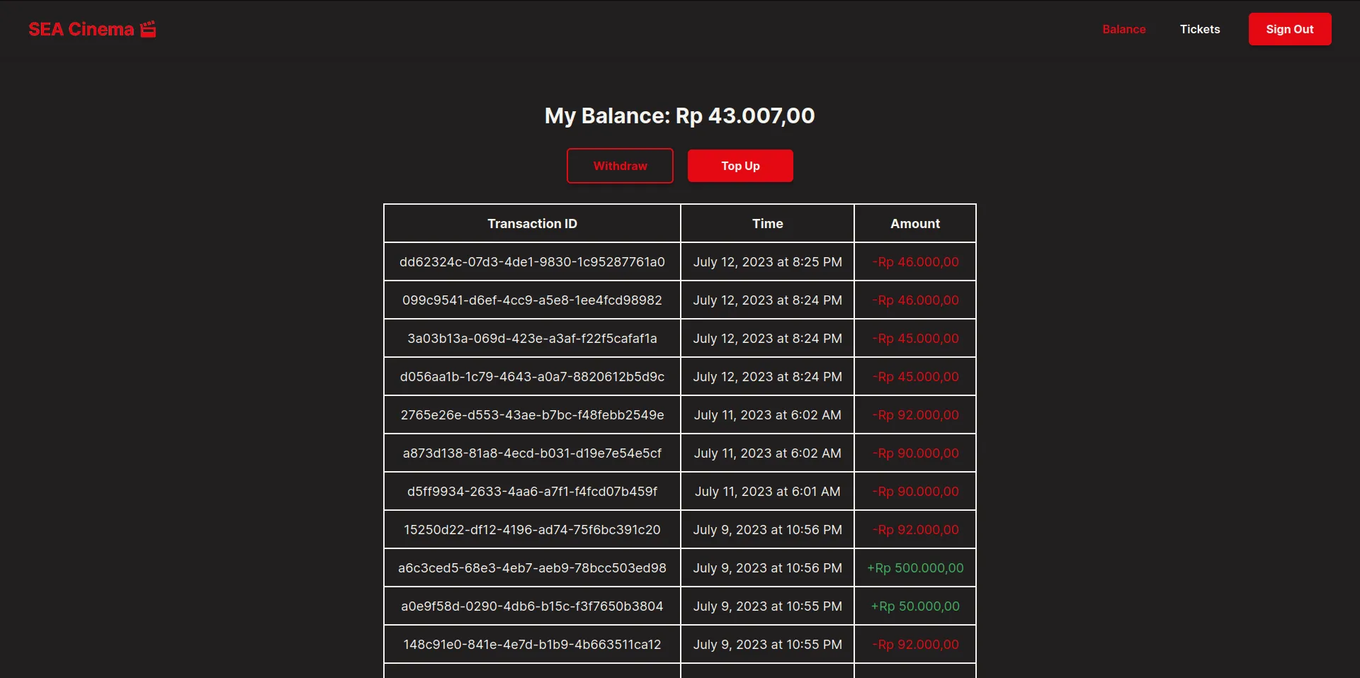 Current Balance Page