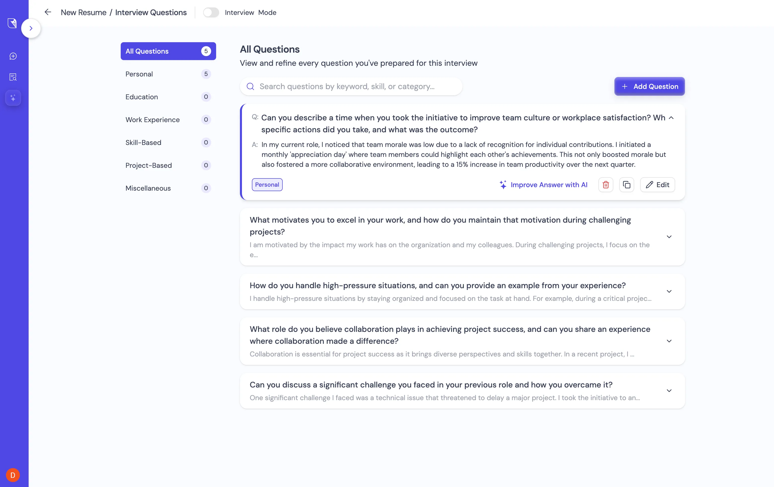 Interview Questions Page