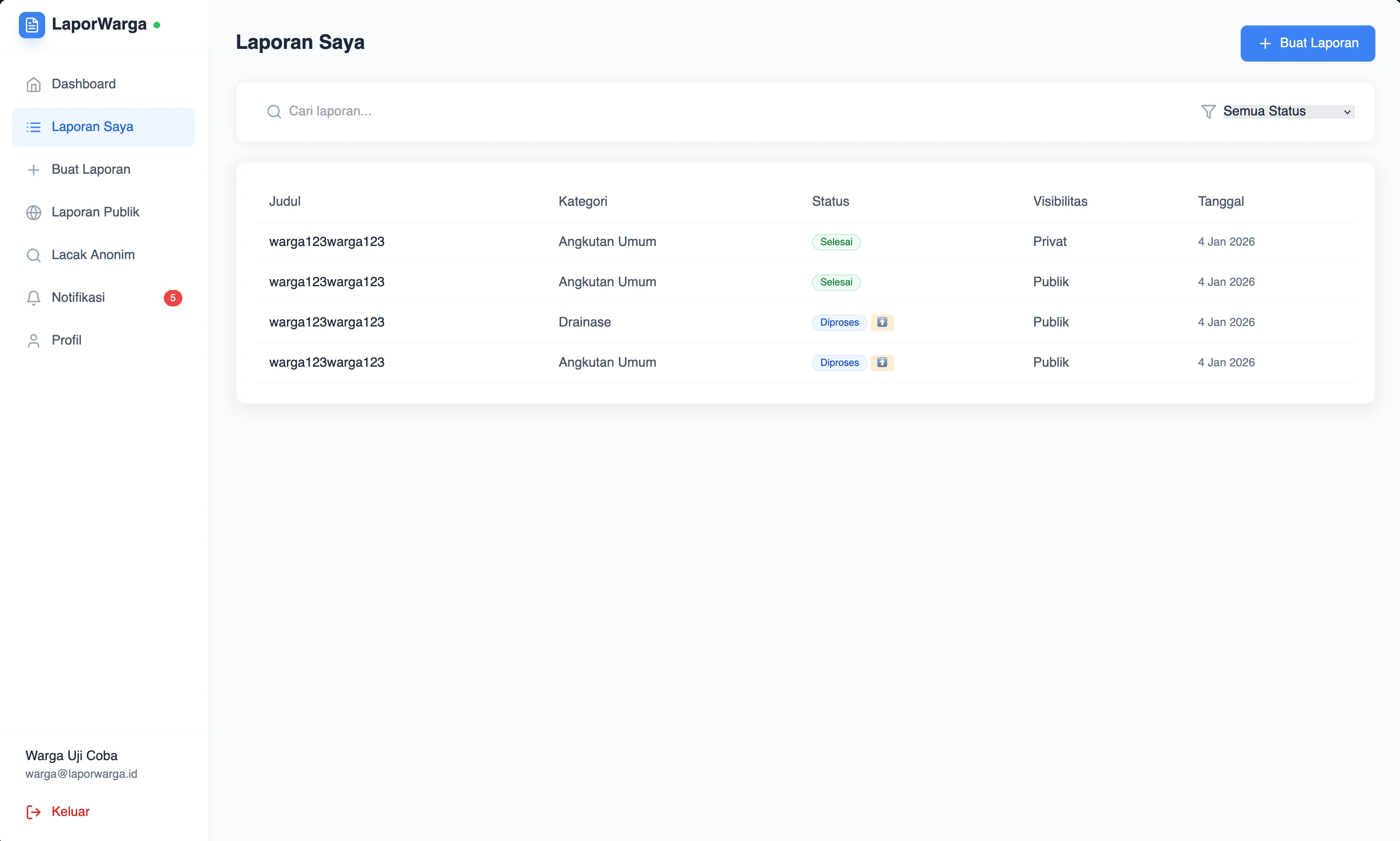 Personal reports management page