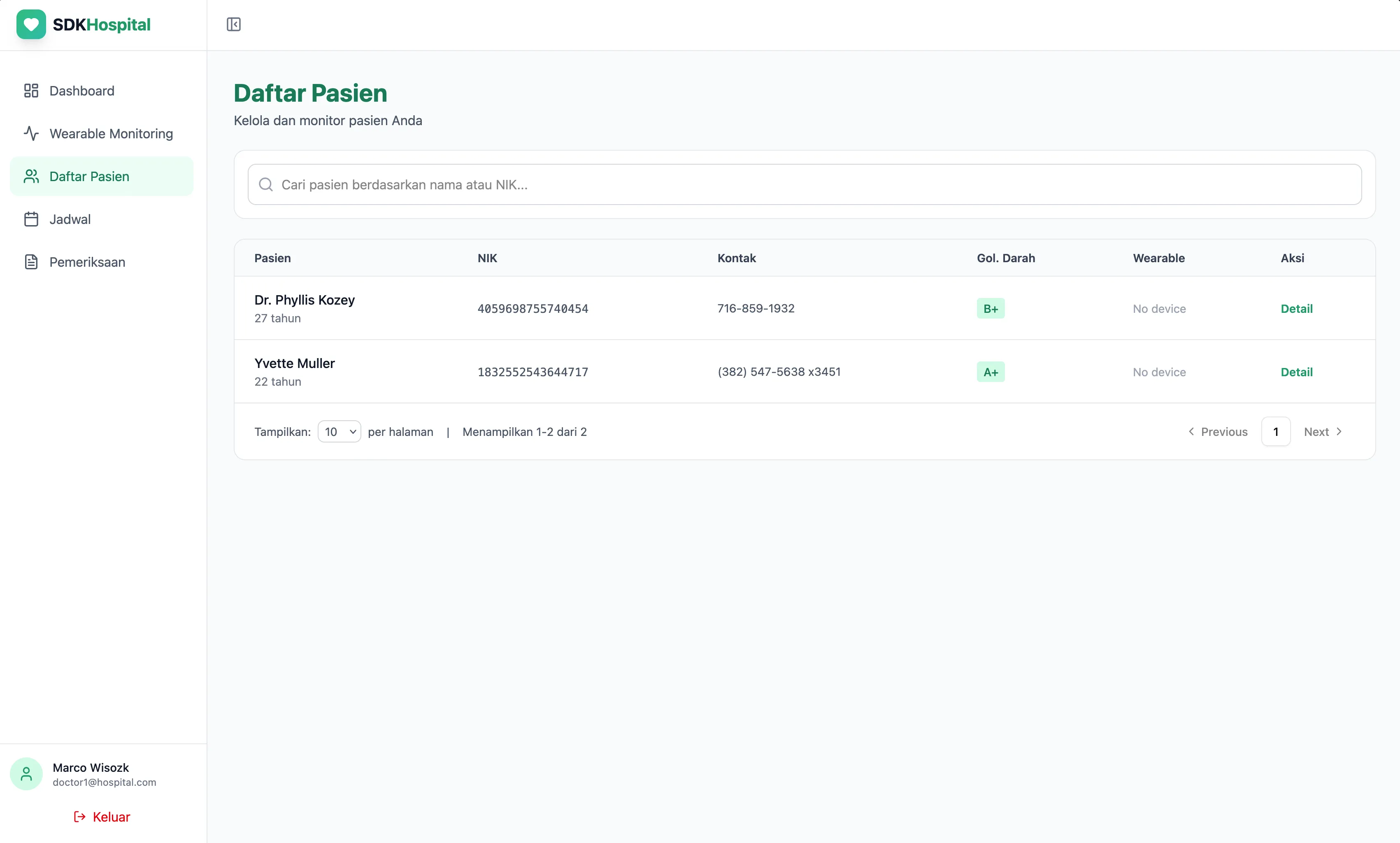 Doctor examination form