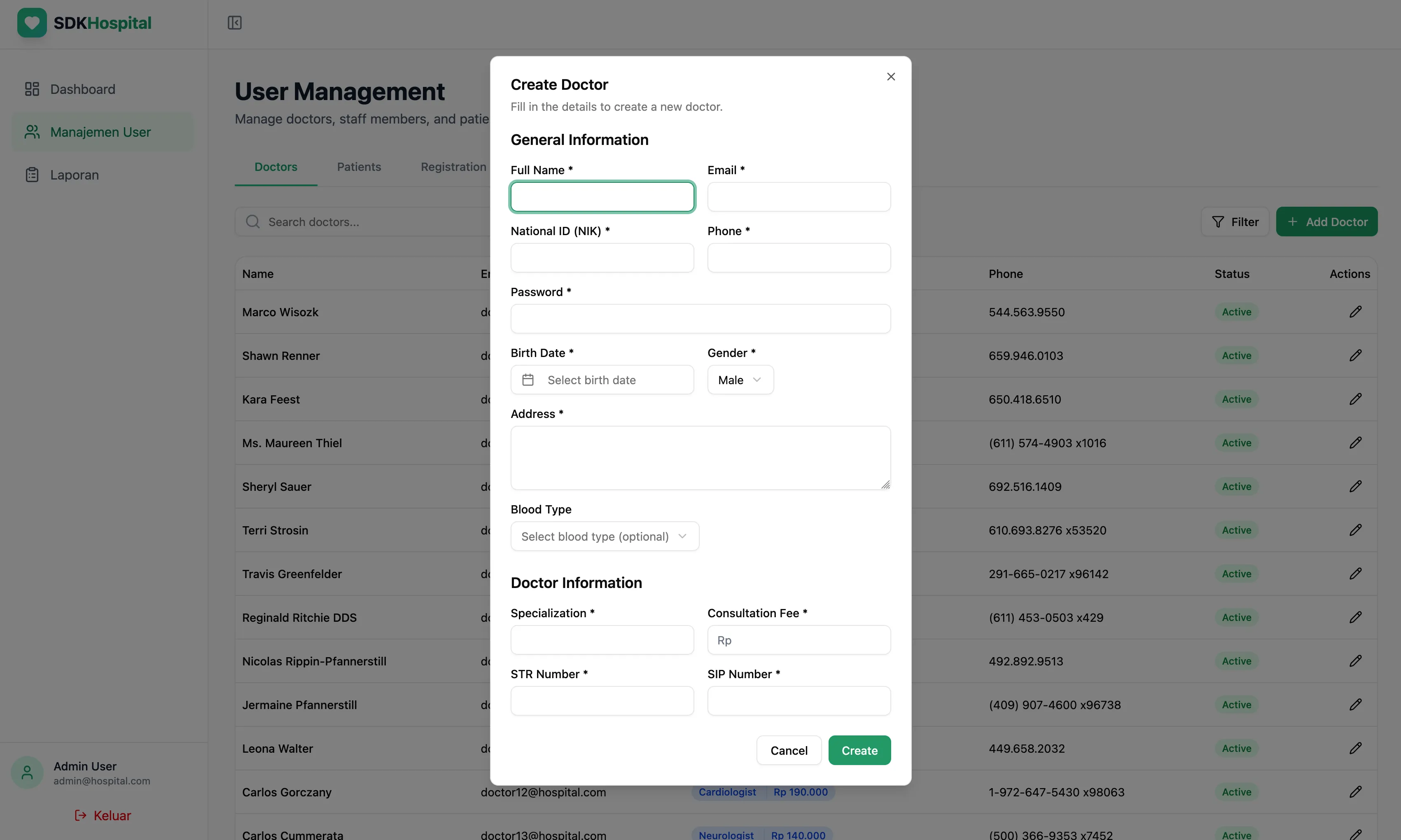User management for doctor accounts