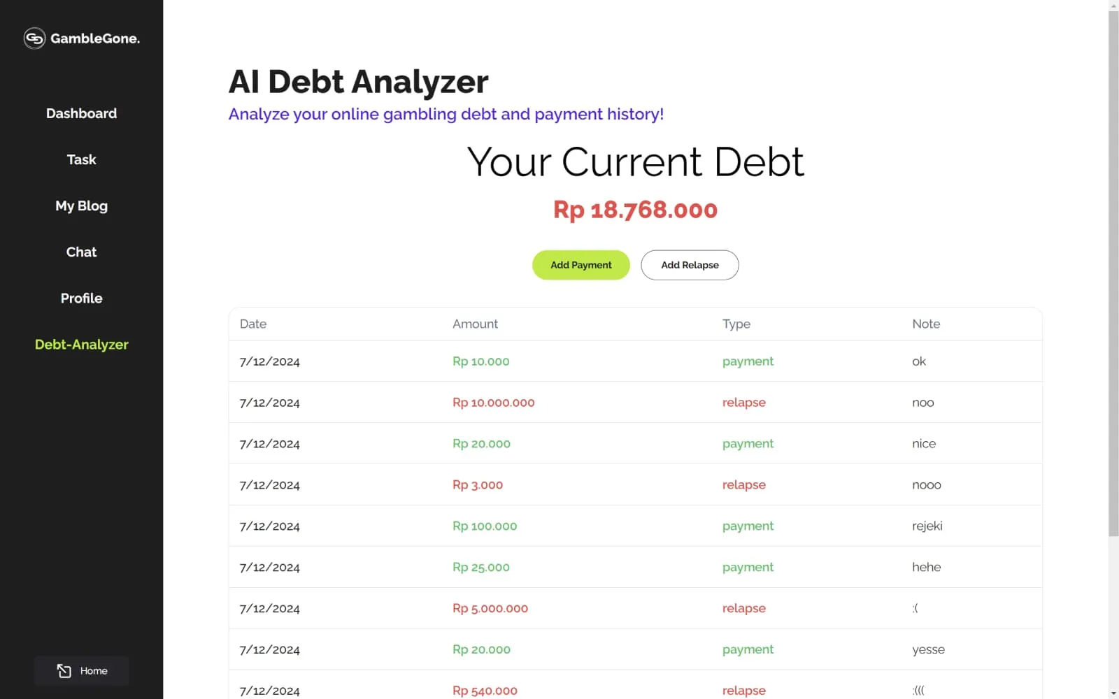 AI Debt Analyzer Page