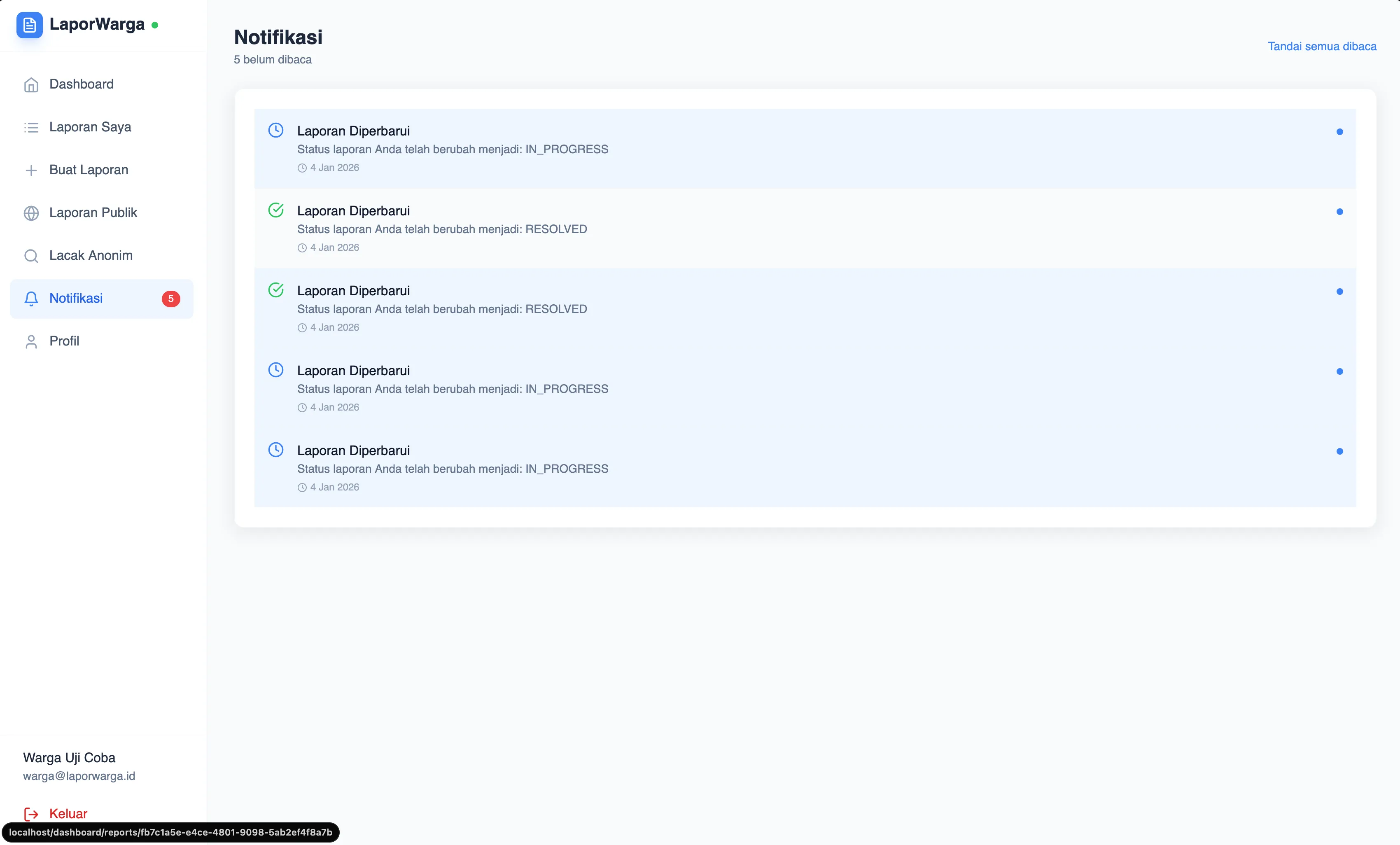Citizen notifications page