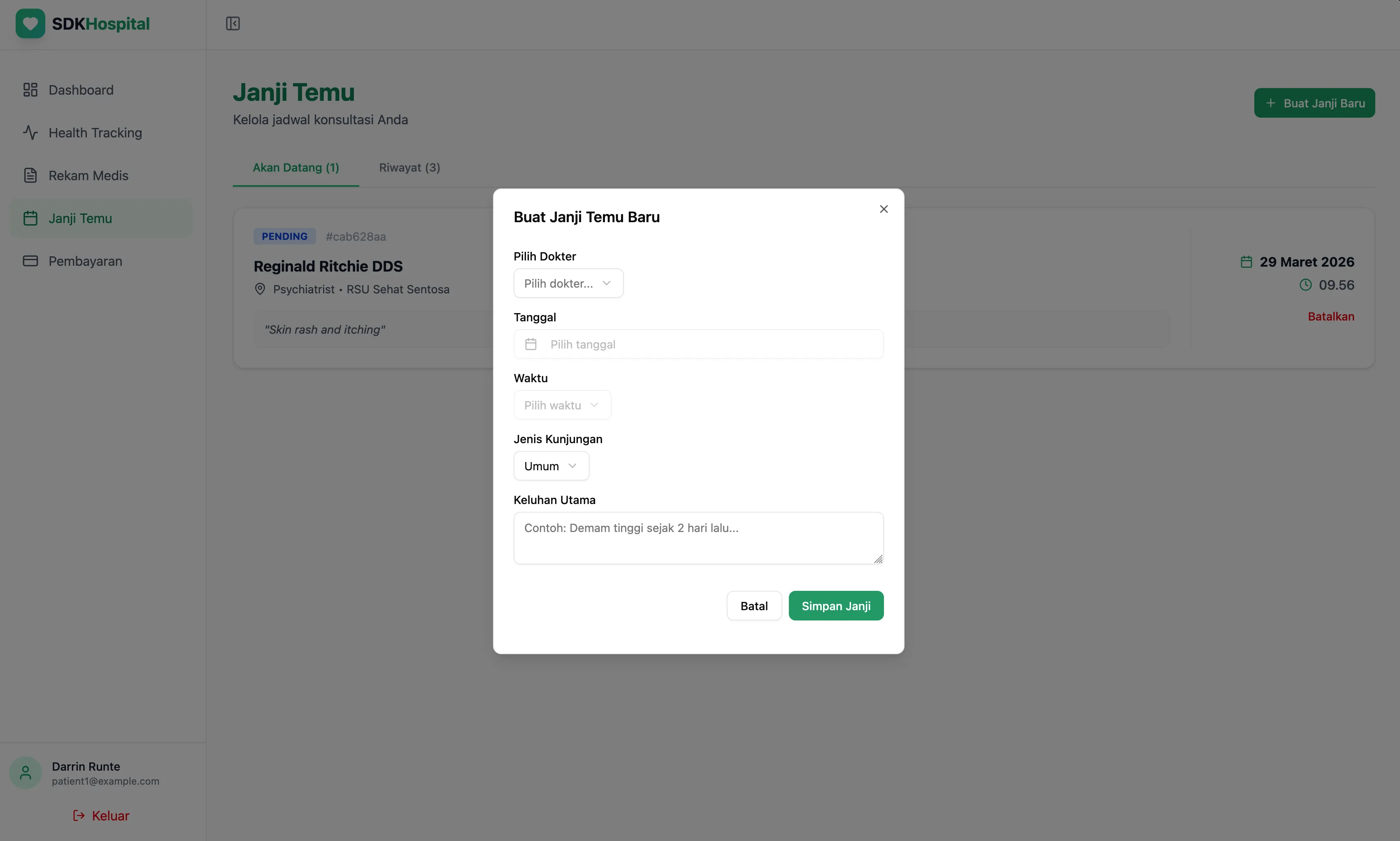 Patient medical records page