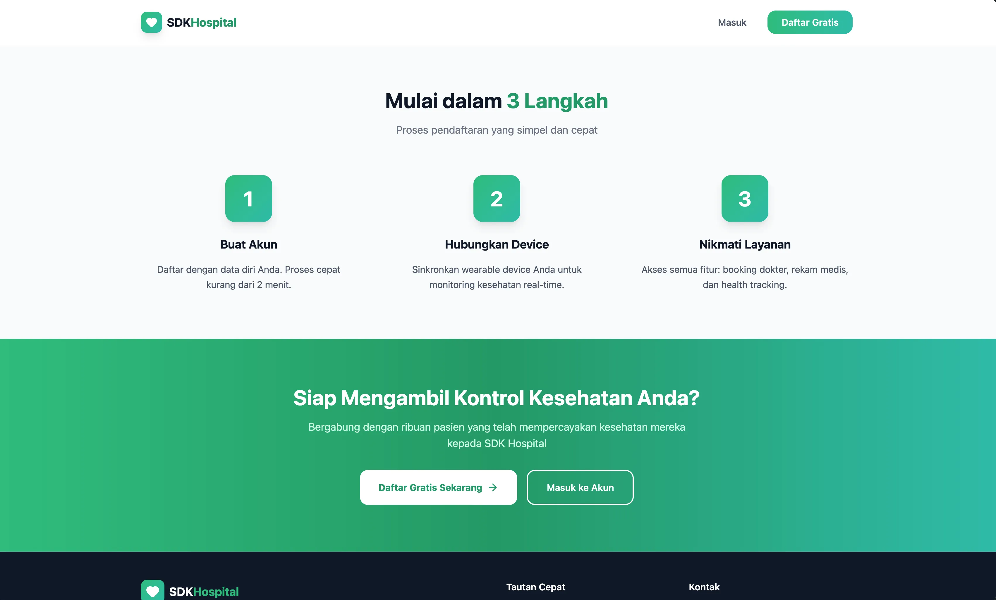 Landing page workflow explanation and call to action