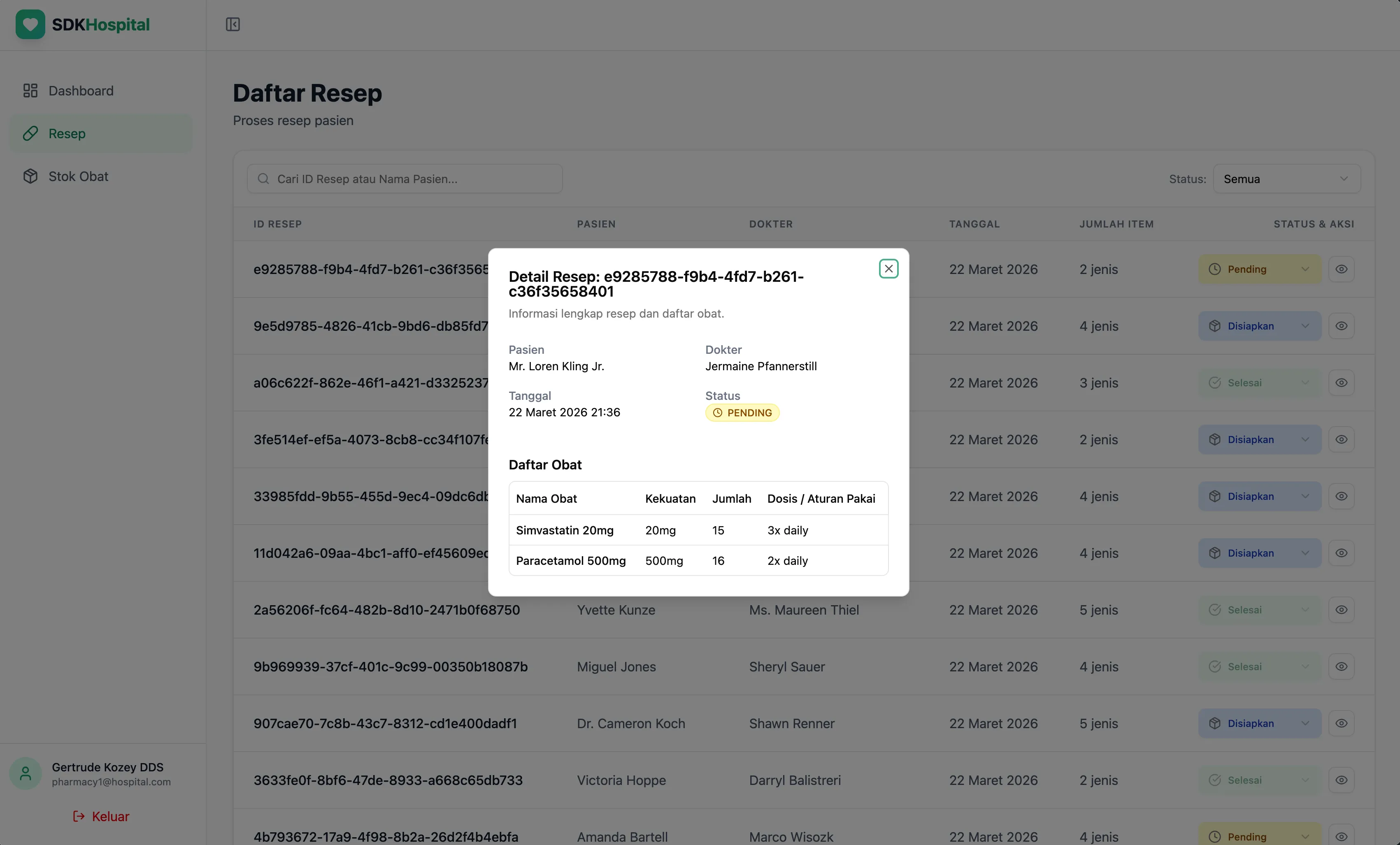 Prescription detail modal