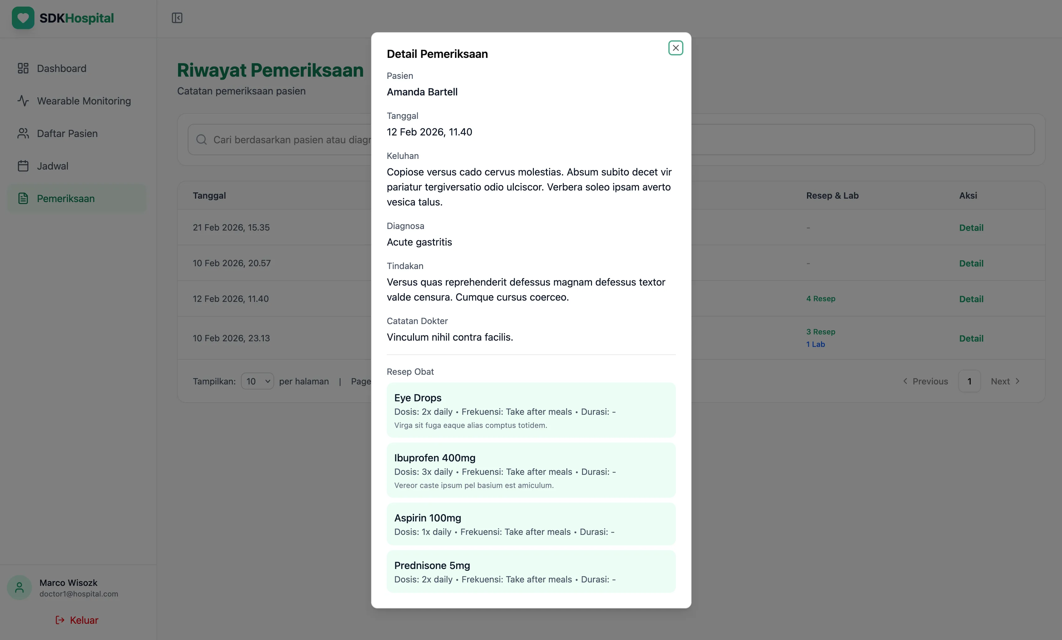 Doctor wearable monitoring dashboard